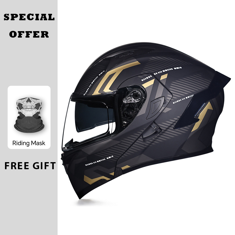 Dual Visor Motorcycle Racing Helmet - DOT Approved Motorcycle Flip Up Helmet